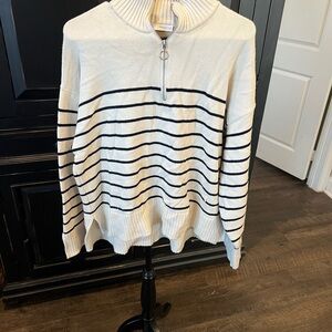 Striped Half-Zip Sweater - Cream and Black